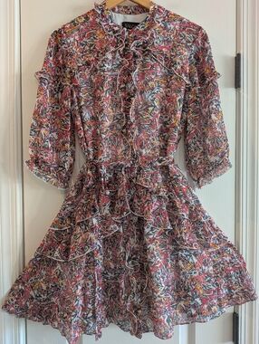 Saloni Tilly Ruffle Silk Floral Button Down Mini Dress Size 2 Feminine Romantic